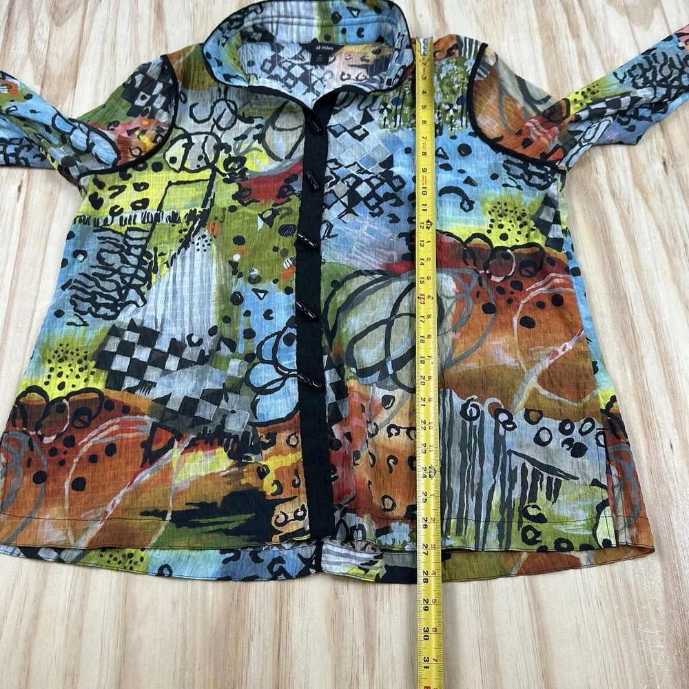 Ali Miles Women's 1X Abstract Multi Print Textured Woven Wire Collar 3/4 Sleeve